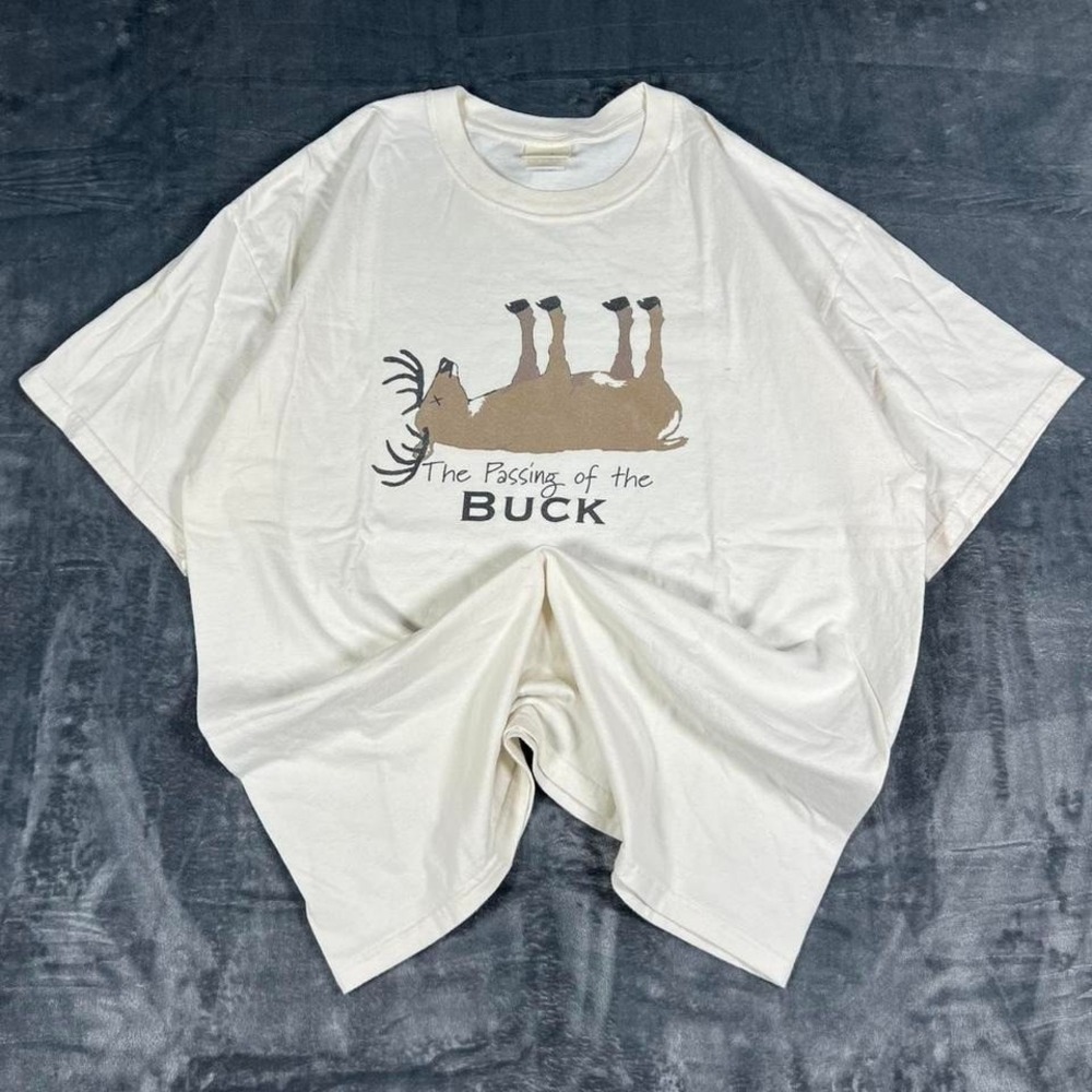 Y2K The Passing of The Buck Cream Graphic T-Shirt -‎ size XL